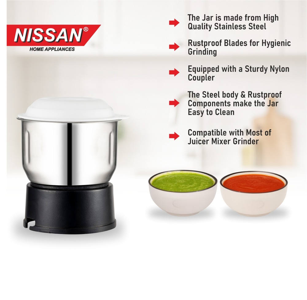 NISSAN HOME APPLIANCES 400ML Stainless Steel Juicer Mixer Grinder Jar | Heavy Duty Replacement Mixie Jar for Grinding, Blending & Chutney Making | Compatible with Most Mixer Grinders | Food-Grade Steel Body